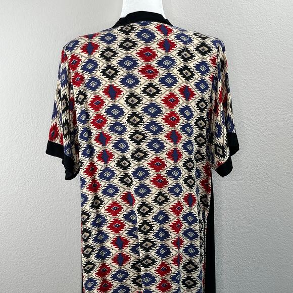 ALM Black Multi Abstract Embroidered V-Neck Boho Ethnic Kaftan Maxi Dress Large - Picture 10 of 13